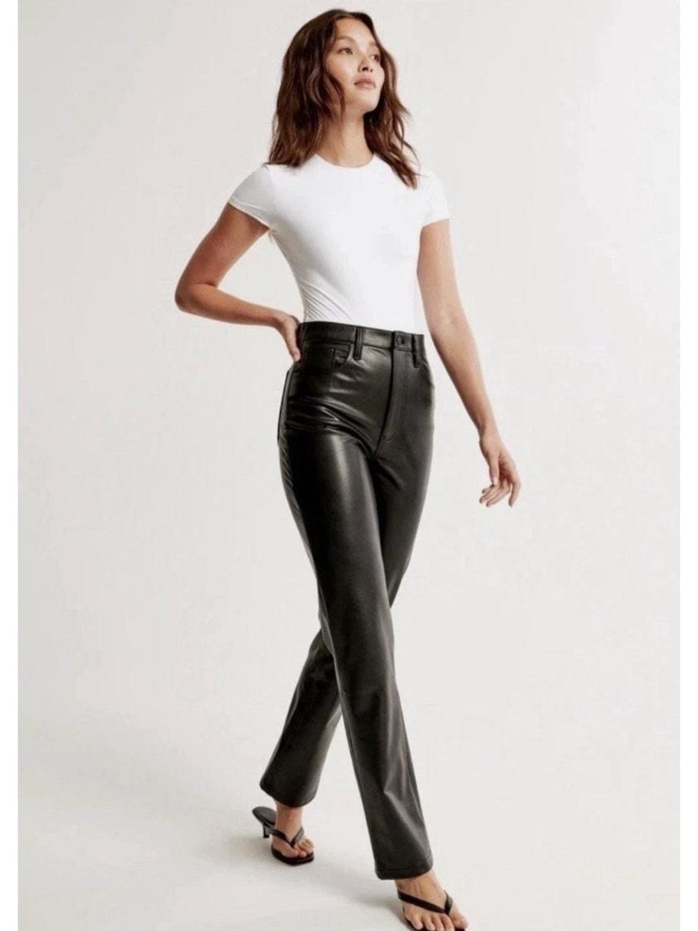 Abercrombie & Fitch Black Straight-Leg Faux-Leather Jeans